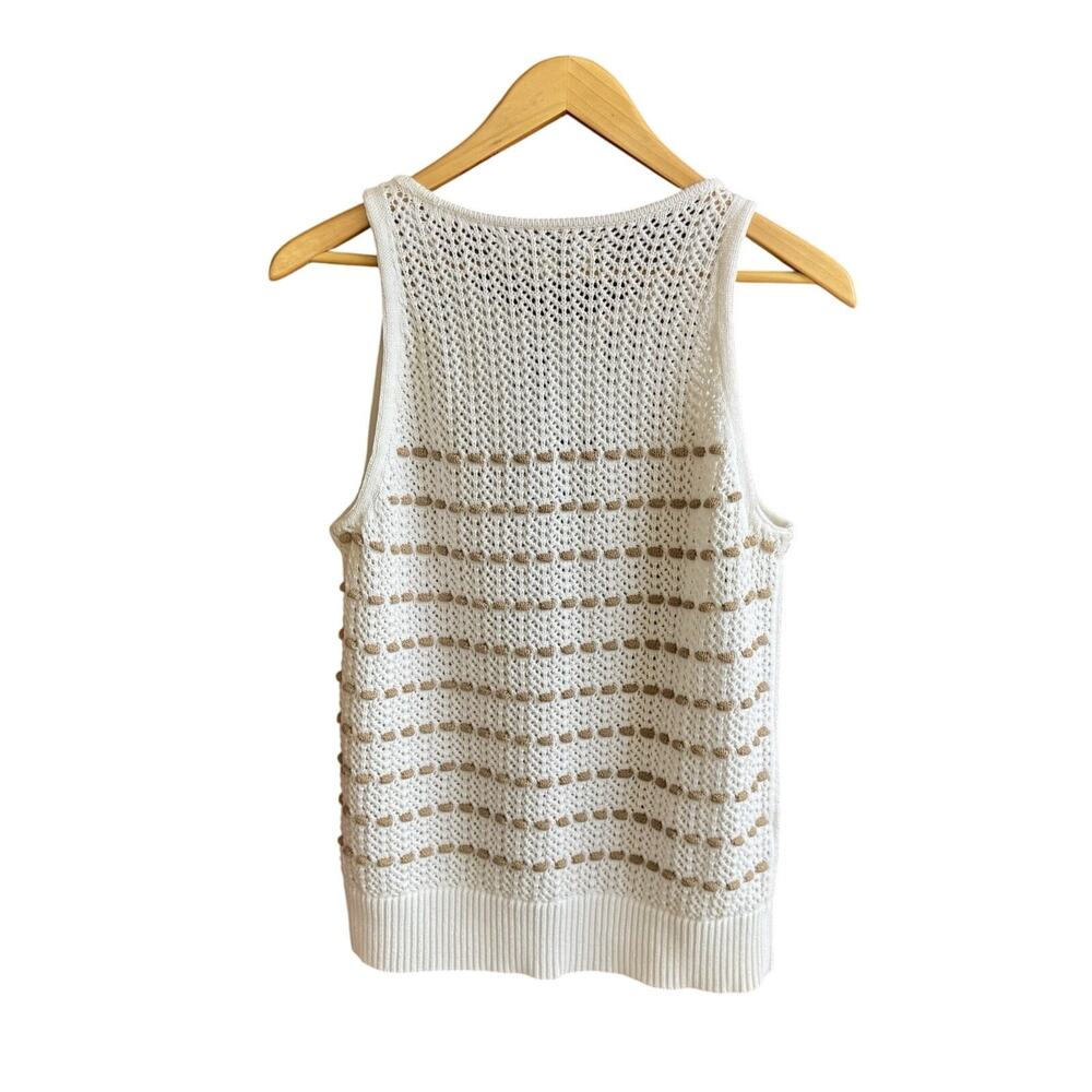 Loft crochet White and beige Cotton Tank Top Blouse Sleeveless Sweater Women’s M - Picture 2 of 8